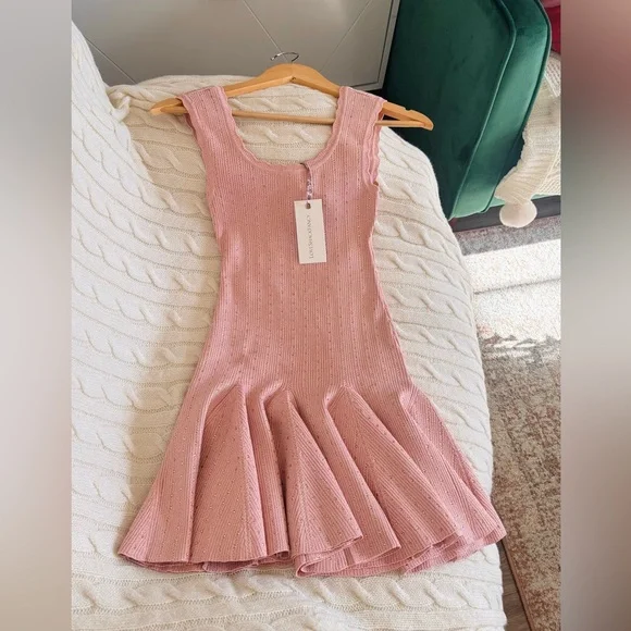 LoveShackFancy Maryanne Crystal Knit Mini Dress In PINK CHAMPAGNE, brand new. - Picture 9 of 15
